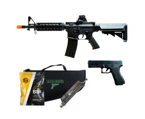 Airsoft Spring M4A1 + Pistola Spring V307 Vigor + Speed Loader + BB's Rossi + Capa 30cm LC