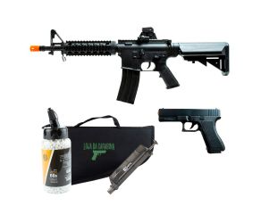 Airsoft Spring M4A1 + Pistola Spring V307 Vigor + Speed Loader + BBs Rossi + Capa LC