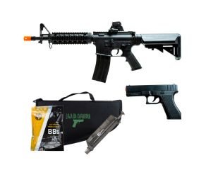 Airsoft Spring M4A1 + Pistola Spring V307 Vigor + Speedloader + BBs + Capa LC