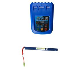 Carregador de Bateria L3PRO 3A 25W + Bateria Airsoft LifePo 11.1V 1300mAh 15C Stick