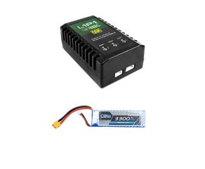 Carregador Compacto P/ Bateria Li-Po L1P1 QGK + Bateria Lipo 11.1V 3S 3300mAh 30 60C XT60