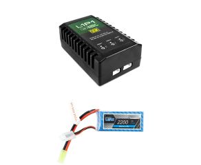 Carregador Compacto P/ Bateria Li-Po L1P1 QGK + Bateria Lipo 7.4V 2S 2200mAh 60C XT60