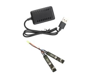 Carregador de Bateria Leão L2-USB 2A LiPo 2S Airsoft 7.4v + Bateria LiPo 7.4V 1100mAh 20C QGK