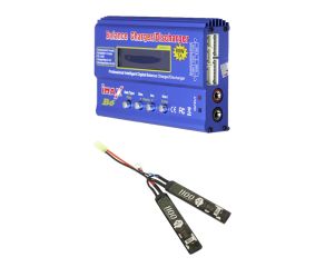 Carregador Inteligente L6 IMAX 80w Fonte 2A + Bateria Airsoft LiPo 7.4V 1100mAh 20C QGK