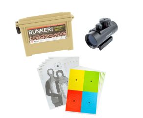 Caixa de Munição Tática Bunker Box Bélica Coyote + Red Dot + Alvos