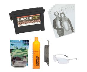 Caixa de Munição Tática Bunker Box Bélica Preta + BBs + Green Gás + Speedloader + Óculos + Alvo