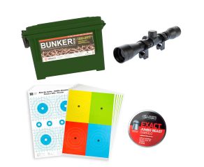 Caixa de Munição Tática Bunker Box Bélica Verde + Luneta + Chumbinho 5.5mm + Alvos