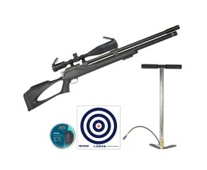 Carabina PCP Artemis M25 Thunder Black 9mm + Luneta 6-24X50 + Bomba Manual + Chumbinho H&N + Alvos