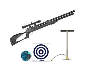 Carabina PCP Artemis M25 Thunder Black 9mm + Luneta 4x32 + Bomba Manual + Chumbinho H&N + Alvos