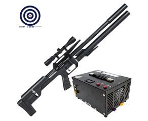 Carabina PCP Artemis M60 Slayer Black 5.5mm + Compressor de Ar Portátil + Luneta 3-9x40 SFP + Alvos