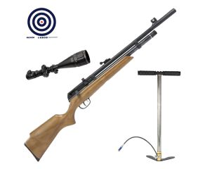Carabina PCP Beeman Raider 1331 Madeira 5.5mm + Bomba Manual PCP + Luneta 6-24x50 + Alvos