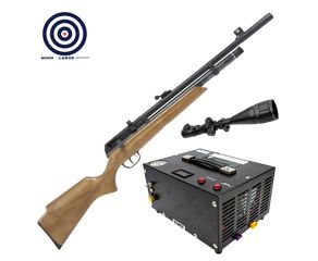 Carabina PCP Beeman Raider 1331 Madeira 5.5mm + Compressor de Ar Portátil + Luneta 6-24x50 + Alvos
