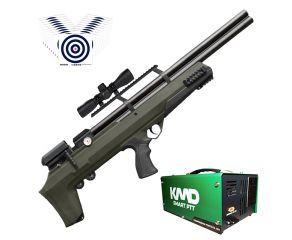 Carabina PCP Nova Vista Bullpup Behemoth PS-R2-S Verde Militar 5.5mm + Compressor + Luneta + Alvos