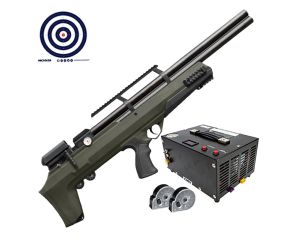 Carabina PCP Nova Vista Bullpup Behemoth PS-R2-S Verde Militar 5.5mm + Compressor + Magazine + Alvos