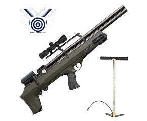 Carabina PCP Nova Vista Bullpup Behemoth PS-R2-S Verde Militar 5.5mm + Bomba PCP + Luneta + Alvos