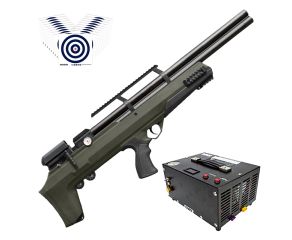 Carabina PCP Nova Vista Bullpup Behemoth PS-R2-S Verde Militar 5.5mm + Compressor Portatil + Alvos