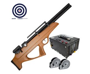 Carabina PCP Nova Vista Bullpup Behemoth PS-R2-S Wood 5.5mm + Compressor de Ar + Magazine + Alvos