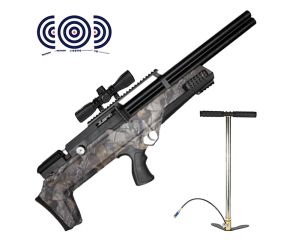 Carabina PCP Nova Vista Bullpup Behemoth PS-R2-SF Camuflada 6.35mm + Bomba PCP + Luneta 4x32 + Alvos