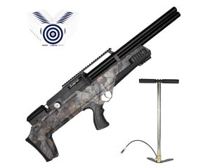 Carabina PCP Nova Vista Bullpup Behemoth PS-R2-SF Camuflada 6.35mm + Bomba Manual PCP + Alvos