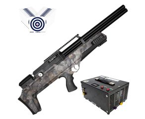 Carabina PCP Nova Vista Bullpup Behemoth PS-R2-SF Camuflada 6.35mm + Compressor de Ar + Alvos