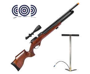Carabina PCP Effecto PX-5 PRO Wood 5.5mm + Bomba Manual PCP + Luneta 6-24x50 + Alvos