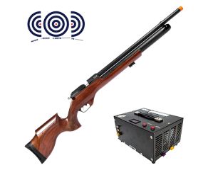 Carabina PCP Effecto PX-5 PRO Wood 5.5mm + Compressor de Ar Portátil + Alvos