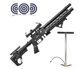 Carabina PCP Kral Arms Puncher Mortal X Tactical 5.5mm + Bomba Manual PCP + Luneta 4-16x40 + Alvos