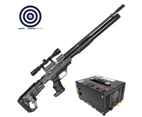 Carabina PCP Puncher Rambo S Kral Arms Pump 5.5mm + Compressor de Ar Portátil + Luneta 4x32 + Alvos