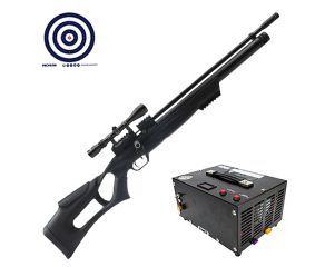 Carabina PCP Kral Arms Puncher Nish S 5.5mm + Compressor Portatil + Luneta Rossi 3-9x40 + Alvos