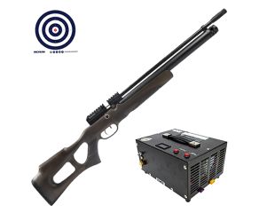 Carabina PCP Kral Arms Puncher Nish Wood 5.5mm + Compressor de Ar Portátil + Alvos