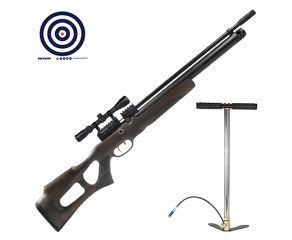 Carabina PCP Kral Arms Puncher Nish Wood 5.5mm + Bomba Manual PCP + Luneta 3-9x40 SFP + Alvos