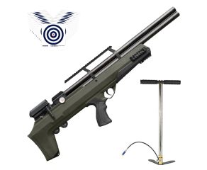 Carabina PCP Nova Vista Bullpup Behemoth PS-R2-S Verde Militar 5.5mm + Bomba Manual PCP + Alvos
