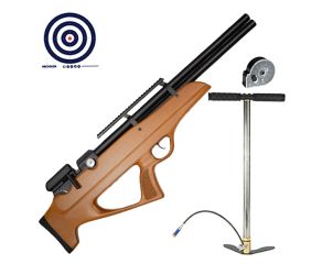 Carabina PCP Nova Vista Bullpup Behemoth PS-R2-S Wood 5.5mm + Bomba Manual PCP + Magazine + Alvos