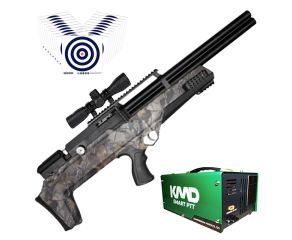 Carabina PCP Nova Vista Bullpup Behemoth PS-R2-SF Camuflada 6.35mm + Compressor KMD + Luneta + Alvos