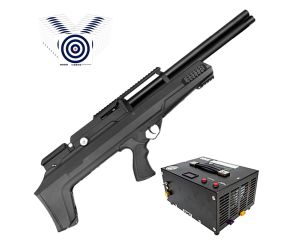 Carabina PCP Nova Vista Bullpup Behemoth PS-R2-SF 6.35mm + Compressor de Ar Portatil + Alvos