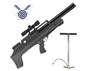 Carabina PCP Nova Vista Bullpup Behemoth PS-R2-SF 6.35mm + Bomba Manual PCP + Luneta 4x32 + Alvos