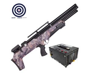 Carabina PCP Nova Vista Bullpup Behemoth PS-R3-S Camuflada 5.5mm + Compressor de Ar Portatil + Alvos