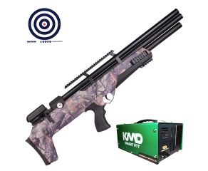 Carabina PCP Nova Vista Bullpup Behemoth PS-R3-S Camuflada 5.5mm + Compressor de Ar KMD + Alvos