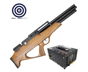 Carabina PCP Nova Vista Bullpup Behemoth PS-R3-SF Wood 5.5mm + Compressor de Ar Portatil + Alvos