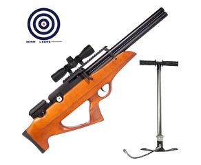 Carabina PCP Nova Vista Bullpup PS-R2-SF Wood 5.5mm + Bomba Manual PCP + Luneta 4x32 + Alvos