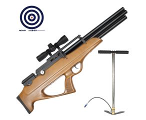 Carabina PCP Nova Vista Bullpup PS-R3-SF Wood 5.5mm + Bomba Manual PCP + Luneta 4x32 + Alvos