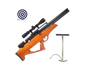 Carabina PCP Nova Vista Bullpup Behemoth PS R2 SF Wood 5.5mm + Bomba Manual + Luneta 3 9x40 + Alvos