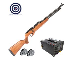 Carabina PCP QGK G850M Madeira 5.5mm + Compressor de Ar Portátil + Magazine + Alvos