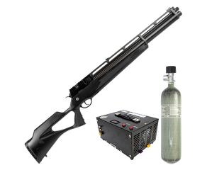 Carabina PCP R8 Black Standard Rossi 6.35mm + Cilindro Scuba PCP + Compressor PCP Portátil FXR