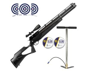 Carabina PCP R8 Black Standard Rossi 6.35mm + Luneta 6-24x50 + Bomba Manual FXR + Chumbinho + Alvos