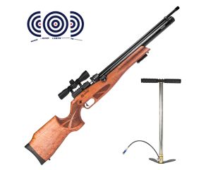 Carabina PCP Reximex Daystar Wood 5.5mm + Bomba Manual PCP + Luneta 4x32 + Alvos