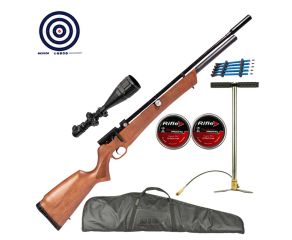 Carabina PCP Rossi Outlander Madeira 5.5mm + Bomba Manual + Luneta + Chumbos + Flechas + Capa + Alvo