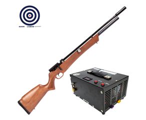 Carabina PCP Rossi Outlander VR Madeira 5.5mm + Compressor de Ar Portátil + Alvos