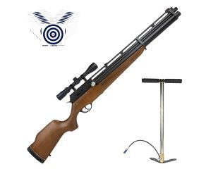 Carabina PCP Rossi R8 Madeira VR 5.5mm + Bomba Manual PCP + Luneta 3-9x40 SFP + Alvos