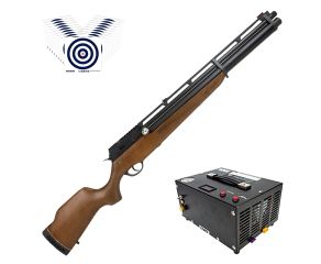 Carabina PCP Rossi R8 Madeira VR 5.5mm + Compressor de Ar Portatil + Alvos